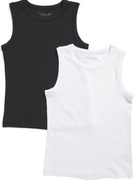 RACHEL ZOE 2pk Pima Cotton Blend Crew Neck Tank Tops